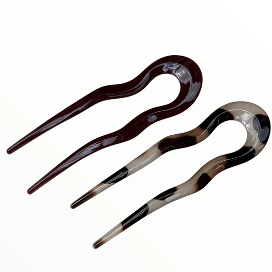 LuxeWave™ Retro Hair Fork Set – Brown & Marble